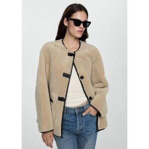 MANGO Fur-effect Coat With Appliques - S Ecru